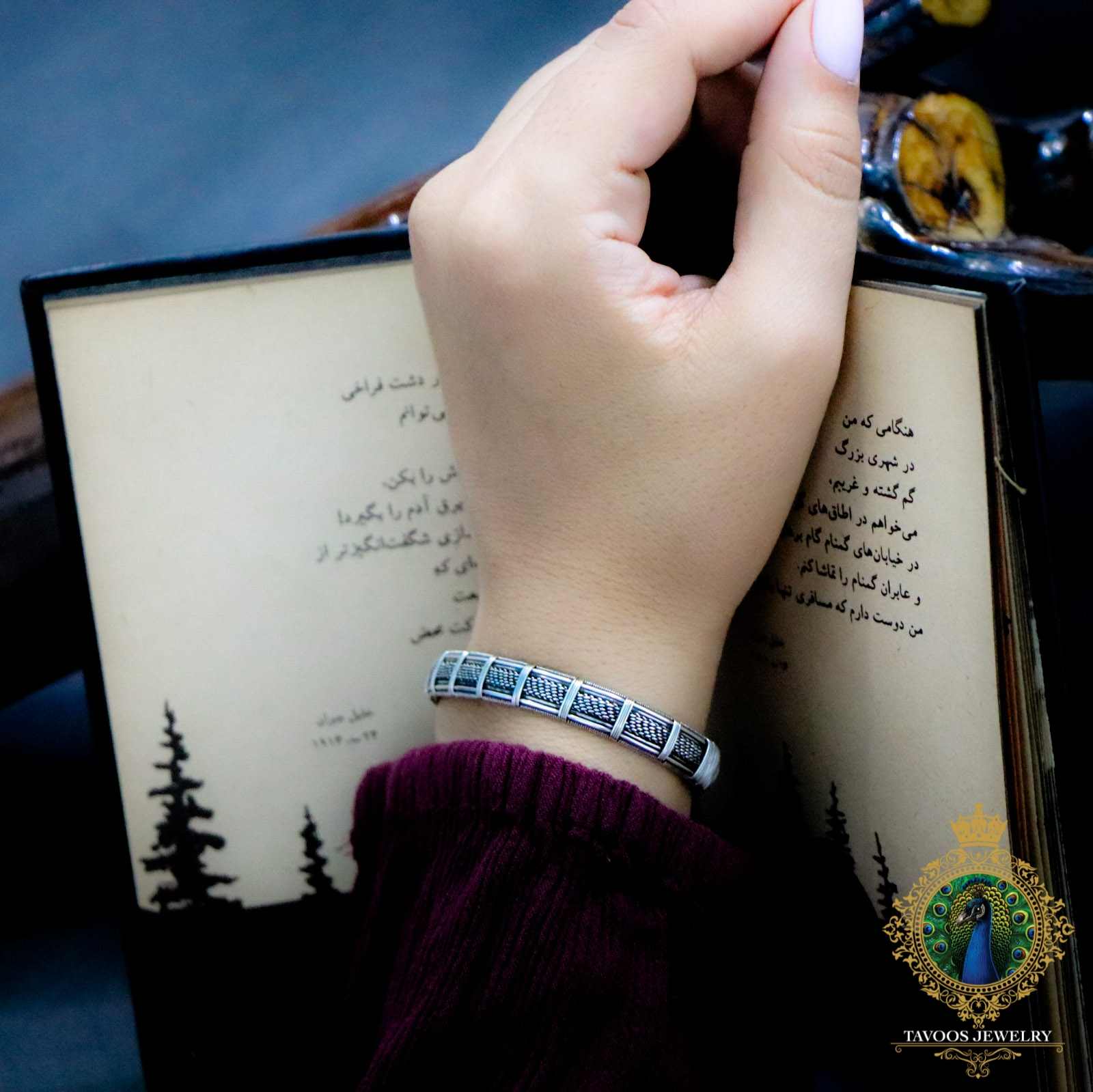 دستبند نقره زنانه مدل اصیل - بنگل دستساز